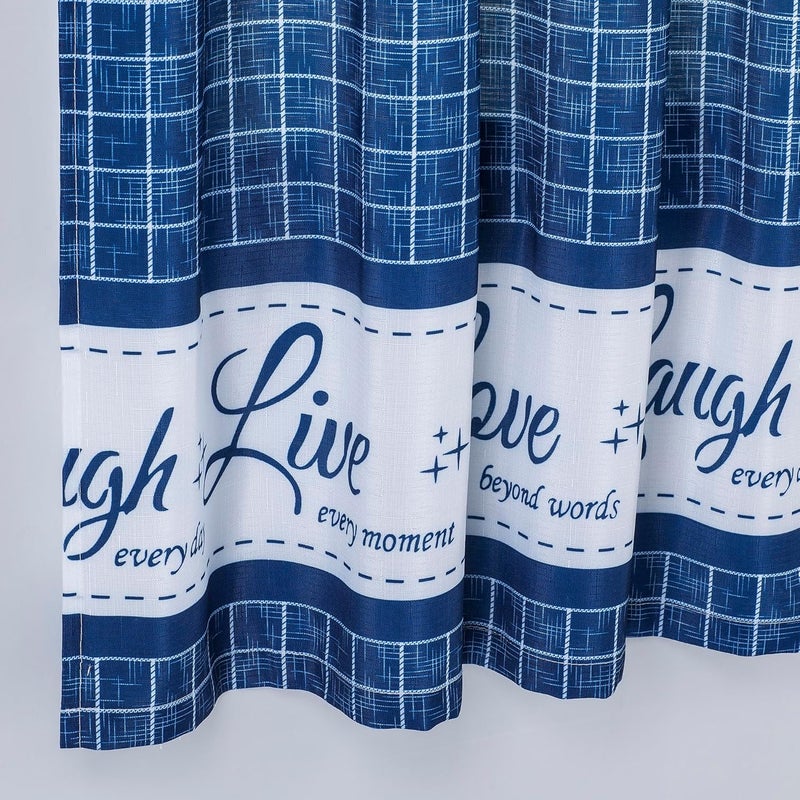 Decotex 3 Piece Live Love Laugh Gingham Check Plaid Kitchen Window Curtain Tiers and Valance Set (Royal Blue, 36" Tiers with 14" Valance) - Image 2